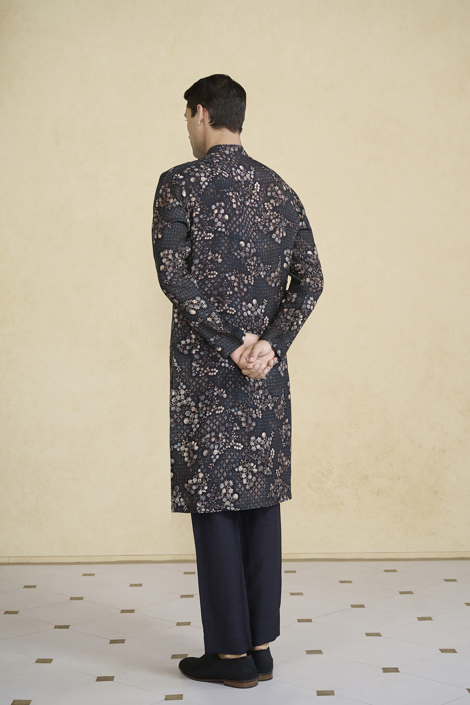 Rukham Printed Silk Kurta - Black, Black, image 2